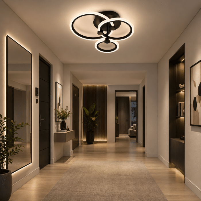 Lustra LED cu 3 Cercuri cu Telecomanda, 3 Tipuri De Lumina, 74W, Negru - imagine 2