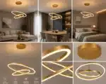 Pendul LED cu 2 Cercuri Suspendate, 140W, Ø50 cm, H150 cm, 3000K–6500K, Telecomandă, Auriu Periat - imagine 2