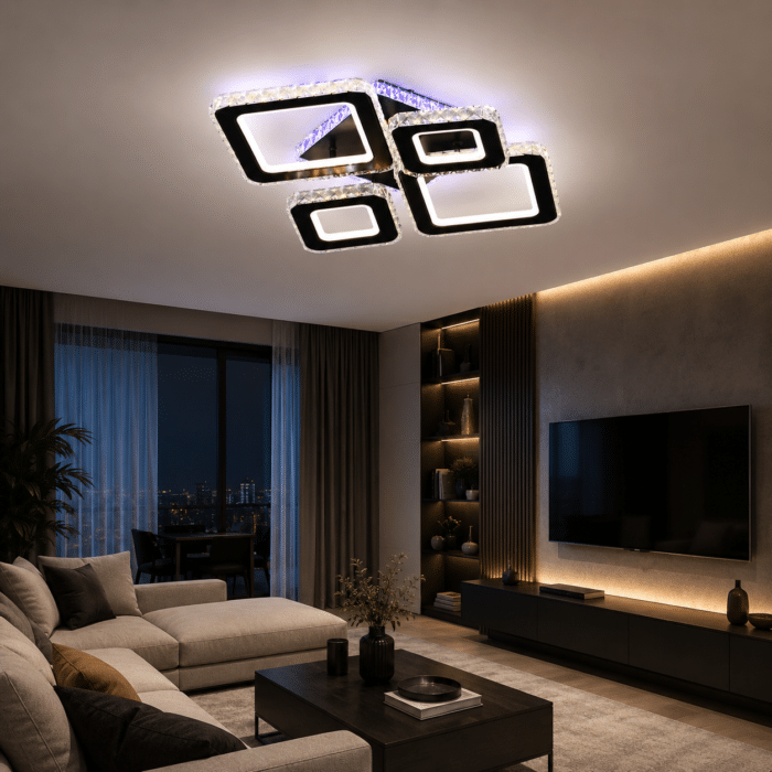 Lustra Led Krystal cu Telecomanda, 162W, Negru 61x47cm - imagine 3