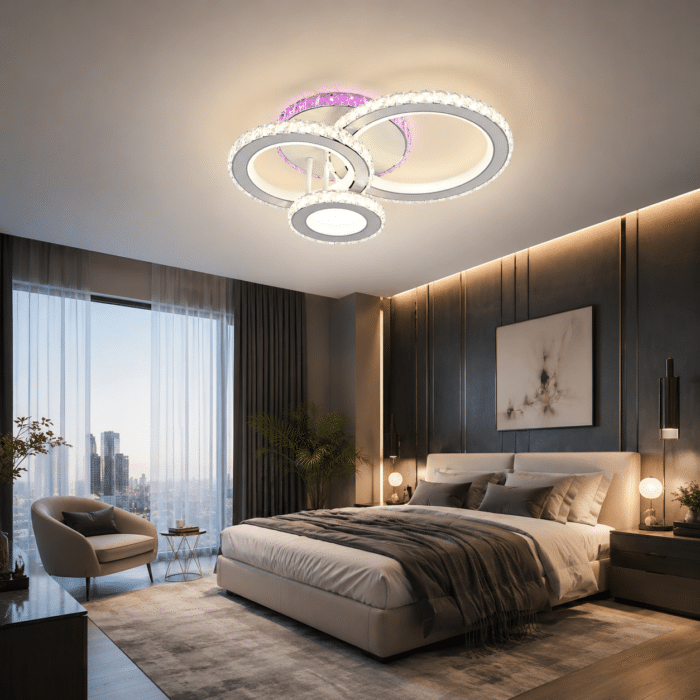 Lustra Led Minerva cu Telecomanda 134W, Alb, 3 Tipuri de Lumina + RGB - Lumina Colorata, 47x36cm - imagine 3
