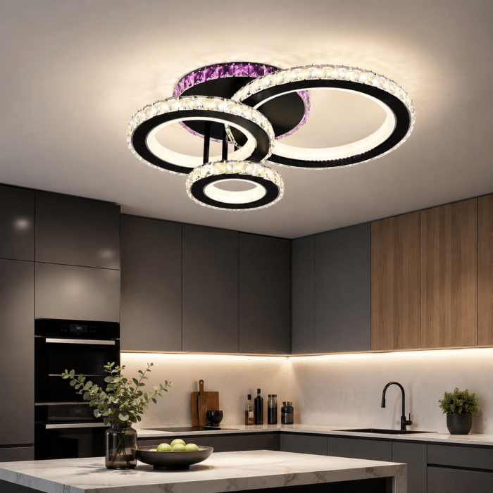 Lustra Led Zakiyah cu Telecomanda, 134W, Negru 47x36cm - imagine 2