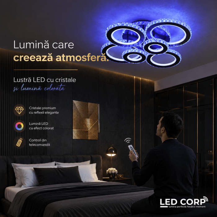 Lustra Led Sinya cu Telecomanda, 238W, Negru, RGB - imagine 2