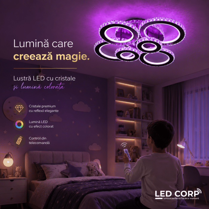 Lustra Led Sinya cu Telecomanda, 238W, Negru, RGB - imagine 3