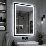 Oglinda LED 60x80 cm cu Rama Neagra, Senzor Miscare Premium - 3 Tipuri de Lumina, Dimabila, Ceas & Temperatura, Dezaburire - imagine 5