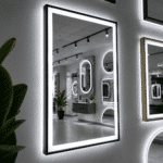 Oglinda LED 60x80 cm cu Rama Neagra, Senzor Miscare Premium - 3 Tipuri de Lumina, Dimabila, Ceas & Temperatura, Dezaburire - imagine 3