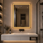 Oglinda LED 60x80 cm cu Rama Neagra, Senzor Miscare Premium - 3 Tipuri de Lumina, Dimabila, Ceas & Temperatura, Dezaburire - imagine 6