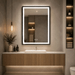 Oglinda LED 60x80 cm cu Rama Neagra, Senzor Miscare Premium - 3 Tipuri de Lumina, Dimabila, Ceas & Temperatura, Dezaburire - imagine 7