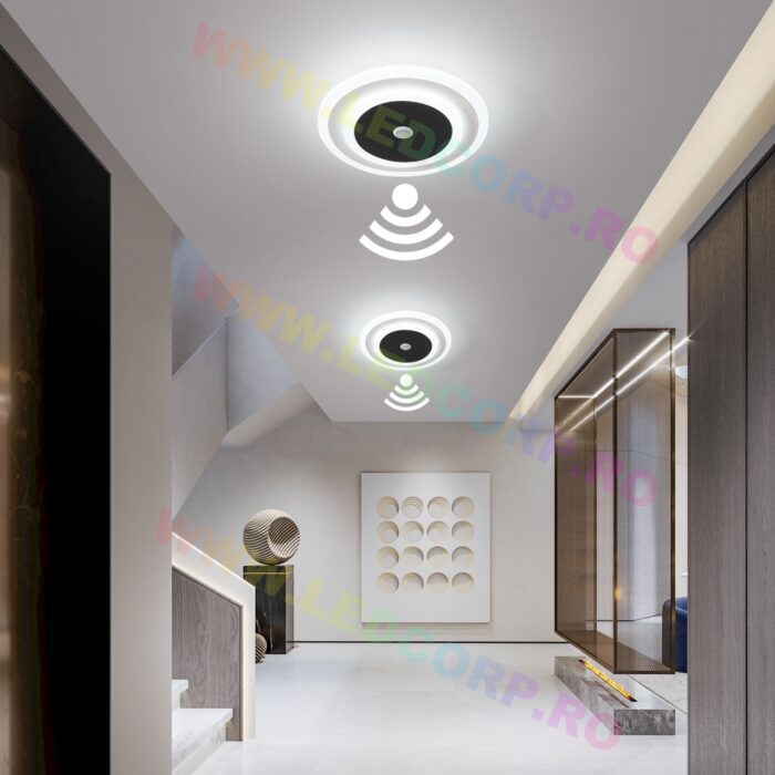 Aplica LED Deven, 3 Tipuri de Lumina, Senzor de Miscare, 24W, AlbNegru