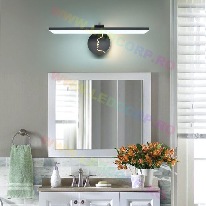 Aplica LED pentru Baie Face, 36W, Metal, Negru 57cm (1)