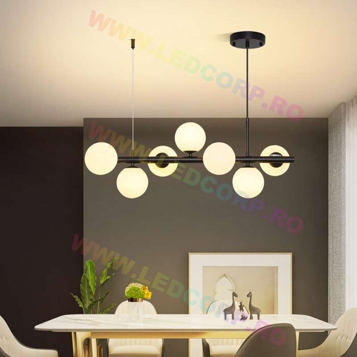 Lustra Doucan, Cu 7 Abajururi, 7 becuri G9, NegruAlb (2)