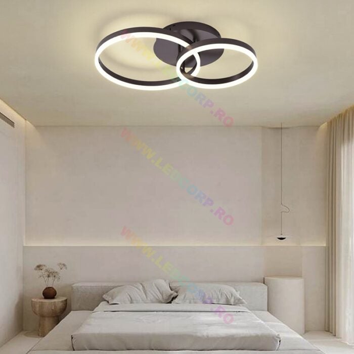 Lustra LED Junifer cu Telecomanda, 3 Tipuri de Lumina, Intensitate Reglabila, 154W, Maro - imagine 2