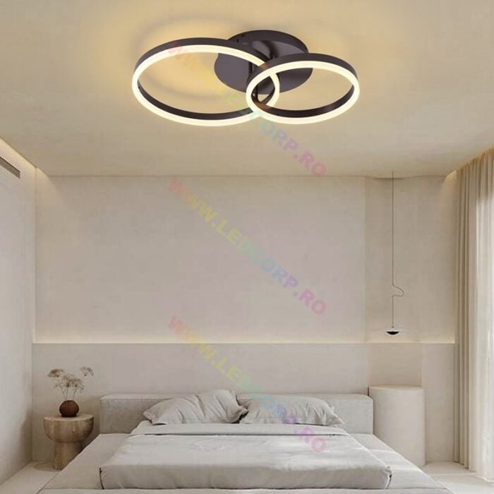 Lustra LED Junifer cu Telecomanda, 3 Tipuri de Lumina, Intensitate Reglabila, 154W, Maro - imagine 3