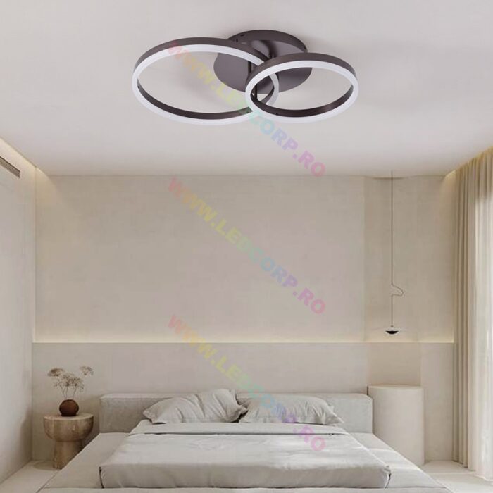Lustra LED Junifer cu Telecomanda, 3 Tipuri de Lumina, Intensitate Reglabila, 154W, Maro - imagine 4