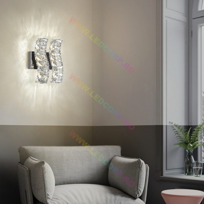 Aplica LED cu Cristale, Model Spirale, Putere 24W, 3 tipuri de lumină, Crom (1)