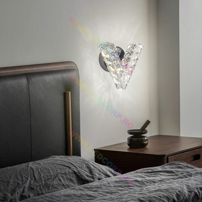 Aplica LED cu Cristale, Model V, Putere 12W, 3 tipuri de lumină, Crom (1)