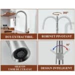 Baterie Bucătărie din Inox, Pipă extensibilă cu Comandă Dublă, Racord inclus, Crom - imagine 2