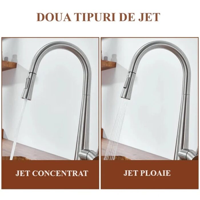 Baterie Bucătărie din Inox, Pipă extensibilă cu Comandă Dublă, Racord inclus, Crom - imagine 4