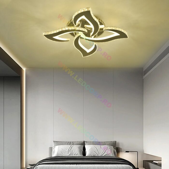 Lustra LED 4 Petale Aplicată Model Cristale cu Telecomanda RGB, 120W, Metal, Crom - imagine 4