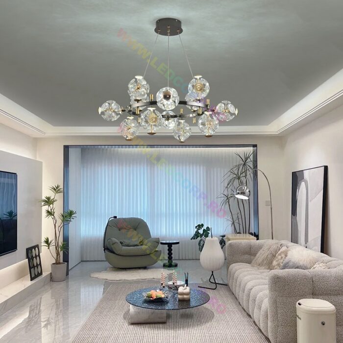 Lustră LED cu Abajururi Elegance Suspendată, 3 tipuri de lumină, 72W, Negru, Auriu (1)