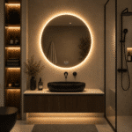 Oglinda LED 60x60 cm, Senzor Miscare Premium - 3 Tipuri de Lumina, Dimabila, Ceas & Temperatura, Dezaburire - imagine 2