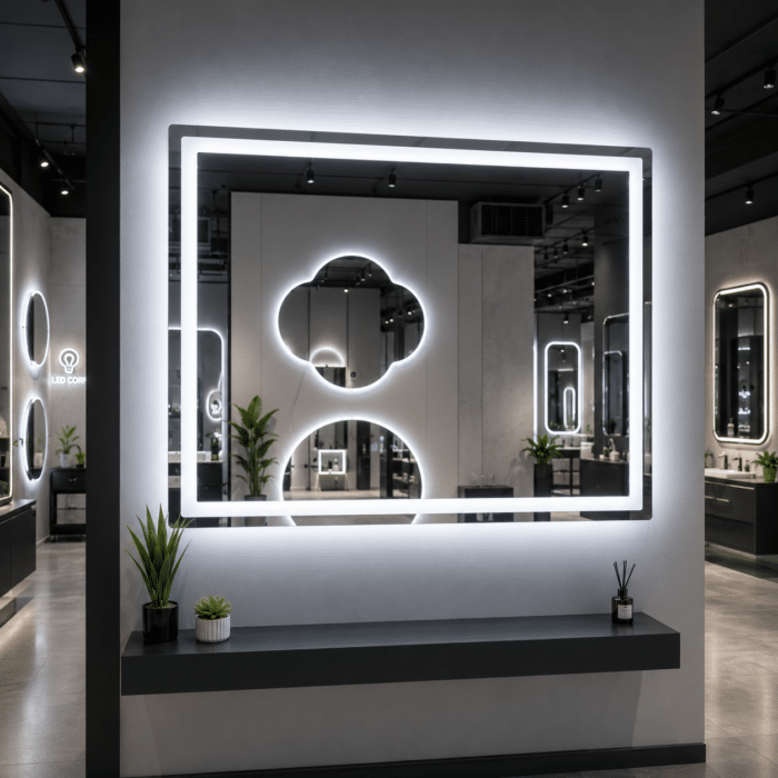 Oglinda LED 80x60 cm Dreptunghiulara, Senzor Miscare Premium - 3 Tipuri de Lumina, Dimabila, Ceas & Temperatura, Dezaburire - imagine 5