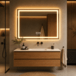 Oglinda LED 80x60 cm Dreptunghiulara, Senzor Miscare Premium - 3 Tipuri de Lumina, Dimabila, Ceas & Temperatura, Dezaburire - imagine 2