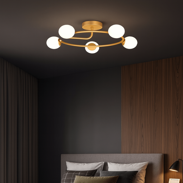 Lustra Venus cu 5 Abajururi, 5 becuri E27, Auriu