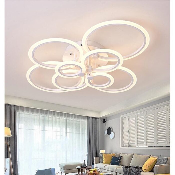 Lustra LED Model Cercuri 250W cu Telecomanda, 3 Tipuri de Lumina, Intensitate Reglabila, Alb (1)
