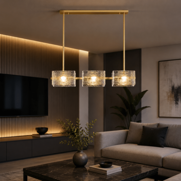 Candelabru Elegance, Înălțime Ajustabilă, 6 becuri E14, Auriu/Gold, Sticlă/Metal - imagine 2