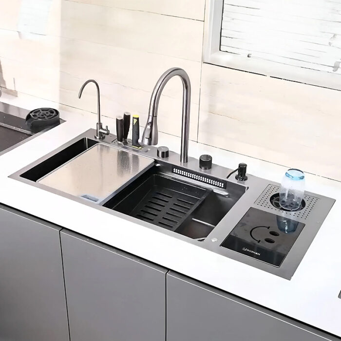 Chiuveta Bucatarie Multifunctionala, Inox, Gri Inchis - Negru 100x45 cm