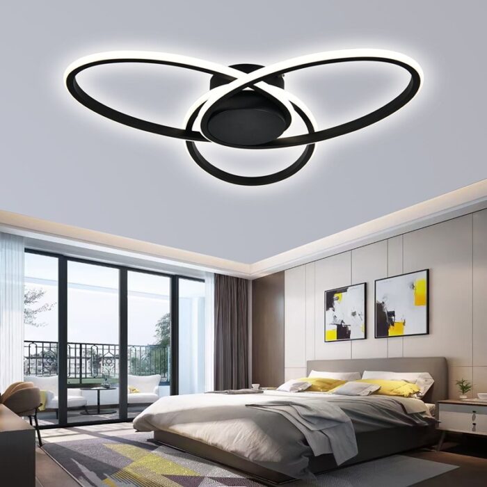 Lustra LED Luncente 78W cu Telecomanda, 3 Tipuri de Lumina, Intensitate Reglabila, Negru