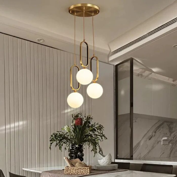 Pendul LED Nordic cu 3 surse de lumina, bec E27, Auriu (2)