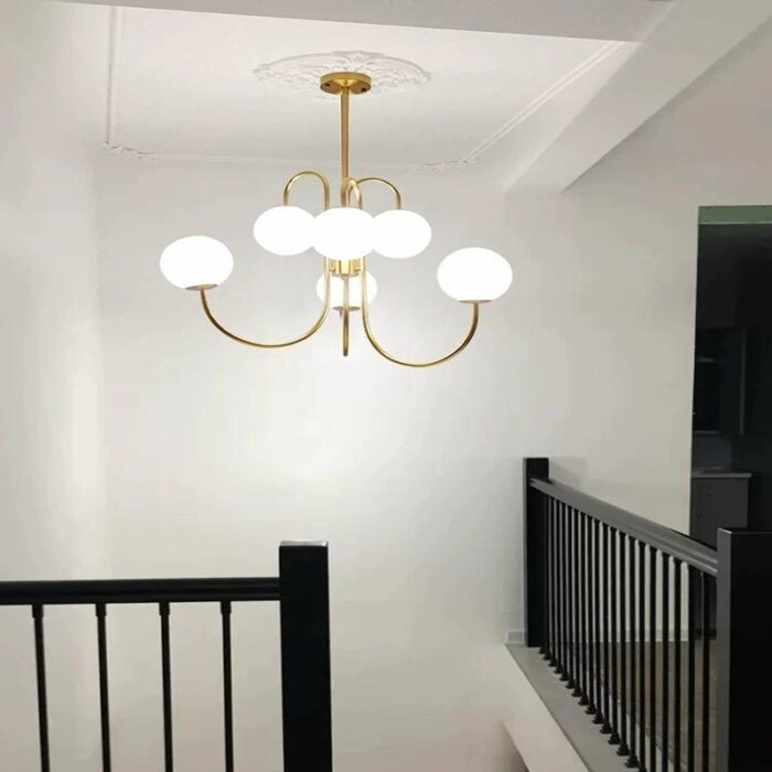 Lustra Octopus cu Abajururi, 6 surse de iluminat E27, Auriu (2)