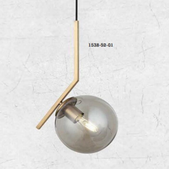 Pendul Modern, 1x bec E27, Abajur Fumuriu din Sticla, Auriu - imagine 2