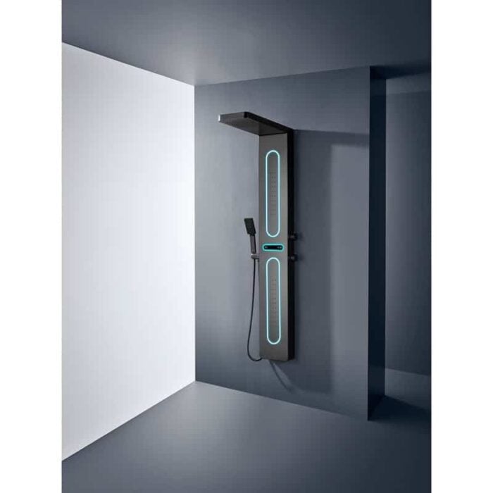 Panel de Dus cu Efect de Ploaie si Jeturi cu Masaj, Display si LED Incorporat, Negru Mat - imagine 10