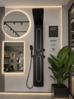 Panel de Dus cu Efect de Ploaie si Jeturi cu Masaj, Display si LED Incorporat, Negru Mat - imagine 3