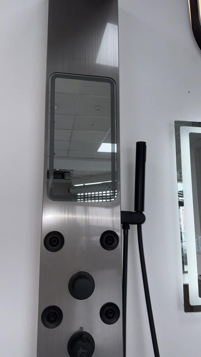 Panel de Dus cu Efect de Ploaie si Jeturi cu masaj, Oglinda LED Incorporata, Argintiu Periat - imagine 2