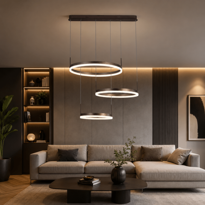 Lustra LED Cilia Suspendata 96W, cu Telecomanda, 3 Tipuri de Lumina, Intensitate Dimabila, Maro - imagine 3
