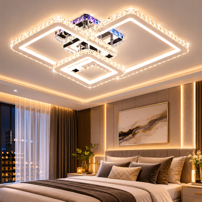 Lustra LED Cristal RGB cu Telecomanda 106W Dimabila, Argintiu - imagine 3