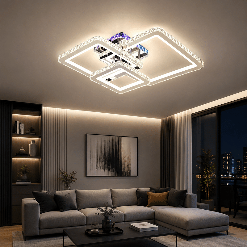 Lustra LED Cristal RGB cu Telecomanda 106W Dimabila, Argintiu (3) Lustra LED Cristal RGB cu Telecomanda 106W Dimabila, Argintiu - imagine 1