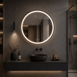 Oglinda LED 70x70 cm Rama Neagra, Senzor Miscare Premium - 3 Tipuri de Lumina, Dimabila, Ceas & Temperatura, Dezaburire - imagine 2