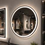 Oglinda LED 70x70 cm Rama Neagra, Senzor Miscare Premium - 3 Tipuri de Lumina, Dimabila, Ceas & Temperatura, Dezaburire - imagine 4