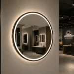 Oglinda LED 70x70 cm Rama Neagra, Senzor Miscare Premium - 3 Tipuri de Lumina, Dimabila, Ceas & Temperatura, Dezaburire - imagine 3