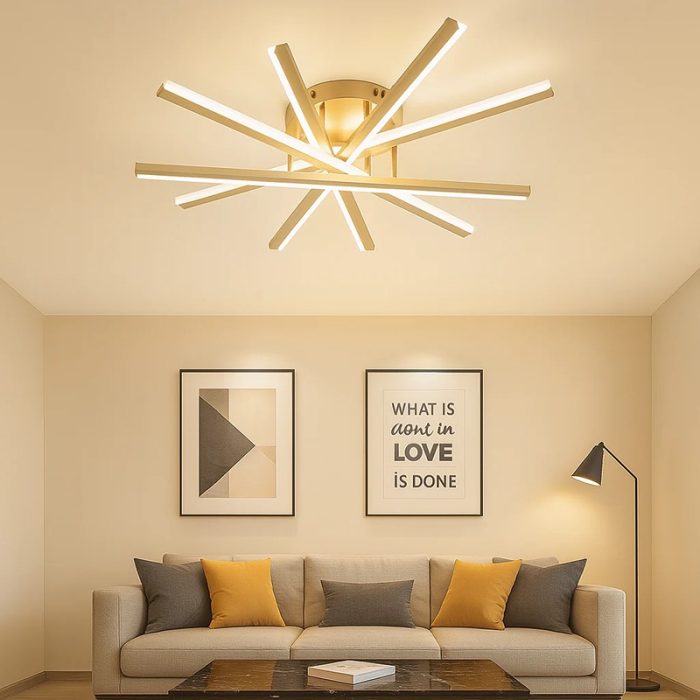 Lustra LED Nukki, cu Telecomanda, 3 Tipuri de Lumina, Intensitate Reglabila, 95W, Auriu (2)