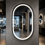 Oglinda LED 60x80 cm cu Rama Neagra Ovala, Senzor Miscare Premium - 3 Tipuri de Lumina, Dimabila, Ceas & Temperatura, Dezaburire - imagine 3