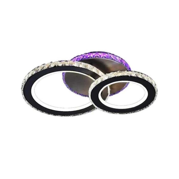 Lustra LED ZAFINA RGB, 106W, 2 Cercuri Cristal, Dimabila, 3 Tipuri de Lumina, Cu Telecomanda, Negru - imagine 3