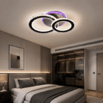 Lustra LED ZAFINA RGB, 106W, 2 Cercuri Cristal, Dimabila, 3 Tipuri de Lumina, Cu Telecomanda, Negru