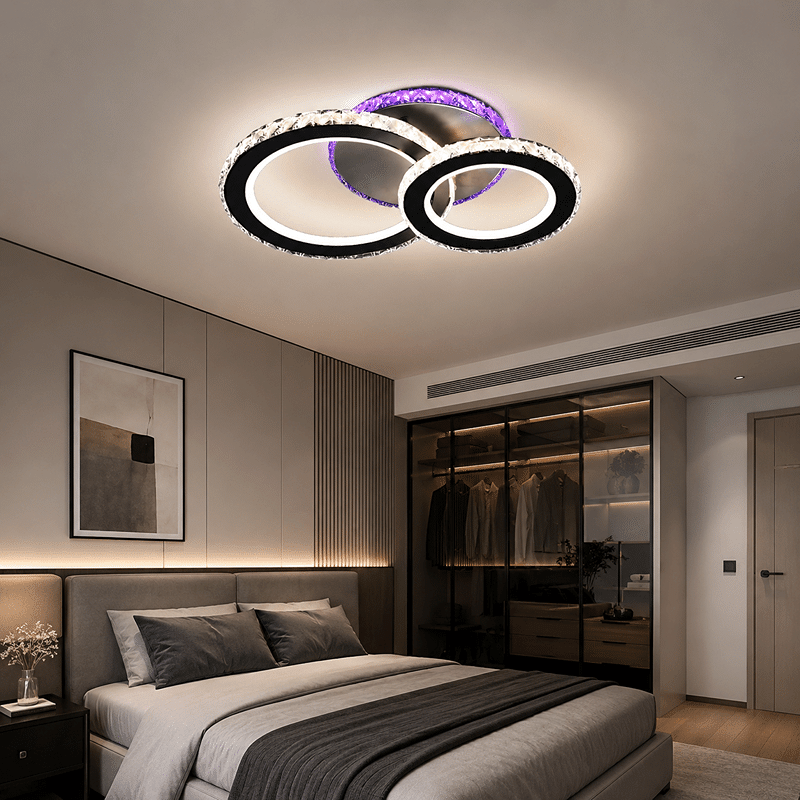 Lustra LED ZAFINA RGB, 106W, 2 Cercuri Cristal, Dimabila, 3 Tipuri de Lumina, Cu Telecomanda, Negru (2) Lustra LED ZAFINA RGB, 106W, 2 Cercuri Cristal, Dimabila, 3 Tipuri de Lumina, Cu Telecomanda, Negru - imagine 1