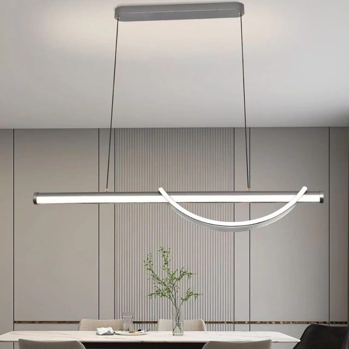 Pendul LED Model 5100, 132W, cu Telecomandă, 3 Tipuri de Lumină, Intensitate Reglabilă, Înălțime Ajustabilă, Gri