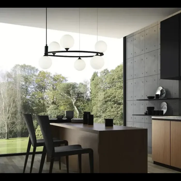 Pendul, Model 54836, Cu 6 Abajururi, Inaltime Reglabila, 6 x G9, NegruAlb